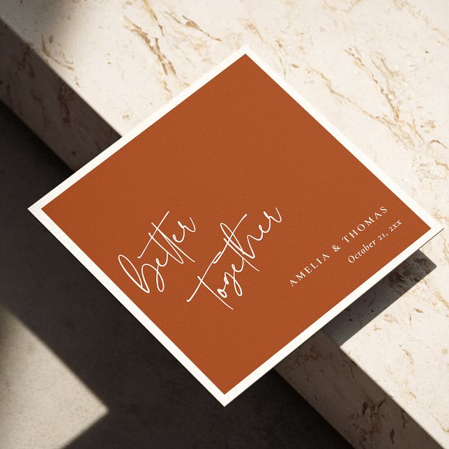 Servilleta De Papel Moda Terracota: Boda de escritura blanca personali (Terracotta Chic: Personalized White Script Wedding Napkins)