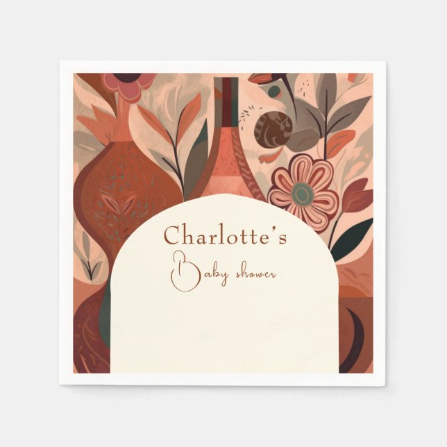 Servilleta De Papel moda Terracotta boho baby ducha (Anverso)