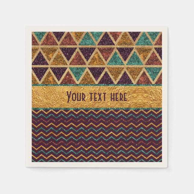 Servilleta De Papel Moda Triángulos Chevrons Falsa Purpurina Relieve m (Anverso)