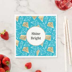 Servilleta De Papel Moda Turquoise Aqua Gold Diamonds Purpurina cumple
