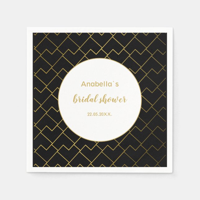 Servilleta De Papel Moda urbana Patrón geométrico dorado negro (Anverso)