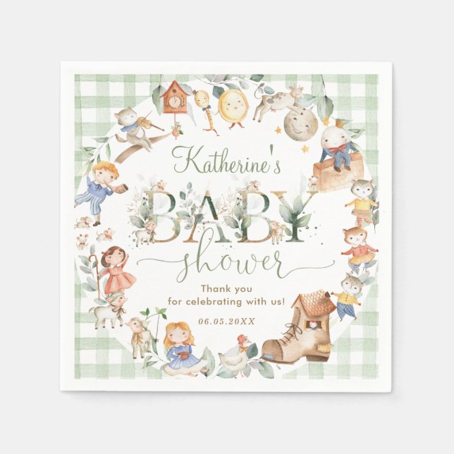 Servilleta De Papel Moda Verde Nursery Rhyme Neutral Baby Shower (Anverso)