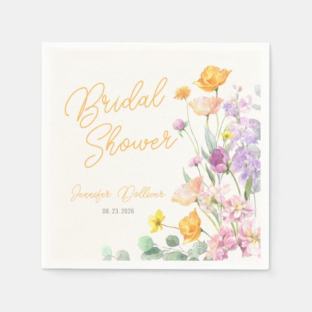 Servilleta De Papel Moda Wildflower Script Bridal Shower (Anverso)
