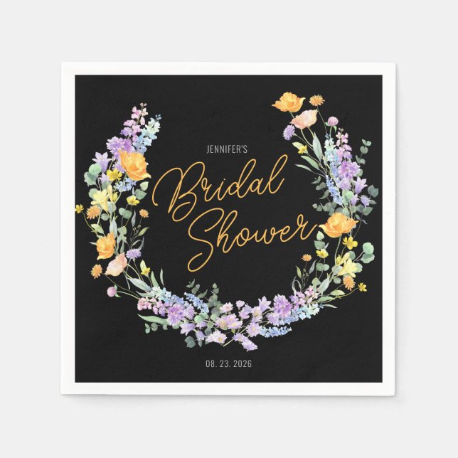 Servilleta De Papel Moda Wildflower Script Bridal Shower (Anverso)