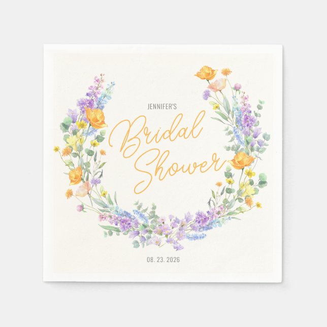 Servilleta De Papel Moda Wildflower Script Bridal Shower (Anverso)