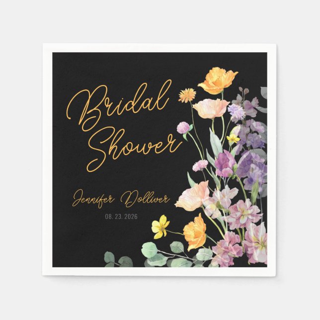 Servilleta De Papel Moda Wildflower Script Bridal Shower (Anverso)