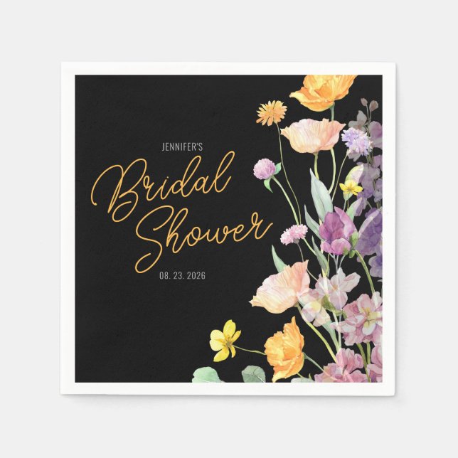 Servilleta De Papel Moda Wildflower Script Bridal Shower (Anverso)