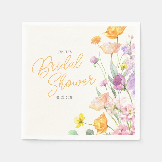Servilleta De Papel Moda Wildflower Script Bridal Shower (Anverso)