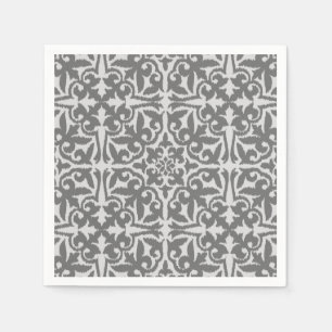 Servilleta De Papel Modelo del damasco de Ikat - luz y gris medio