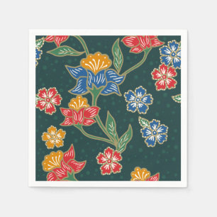 Servilleta De Papel Modelo floral indonesio verde oscuro del batik de