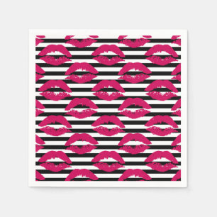 Servilleta De Papel Modelo rayado del beso B&W del lápiz labial
