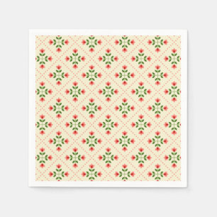 Servilleta De Papel Modelo rosado y verde floral del arte popular del