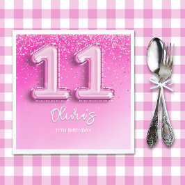 Servilleta De Papel Modern 11th Birthday Girl Pink Number Balloon