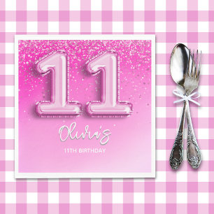 Servilleta De Papel Modern 11th Birthday Girl Pink Number Balloon