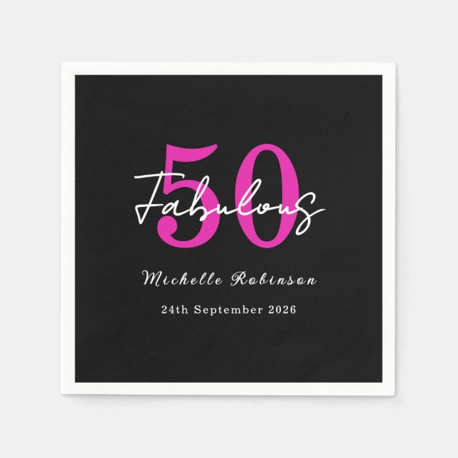 Servilleta De Papel Modern 50th Birthday 50 and Fabulous Party (Anverso)