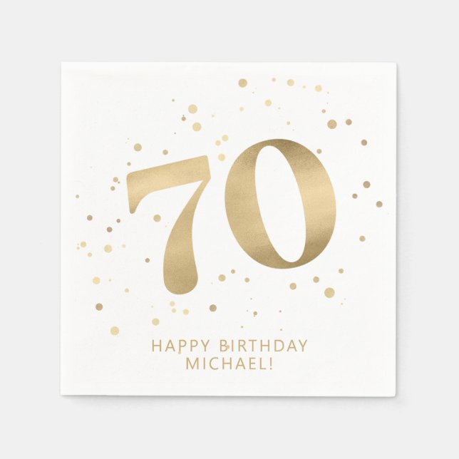 Servilleta De Papel Modern 70th Seventy Birthday | Gold Glitter  (Anverso)