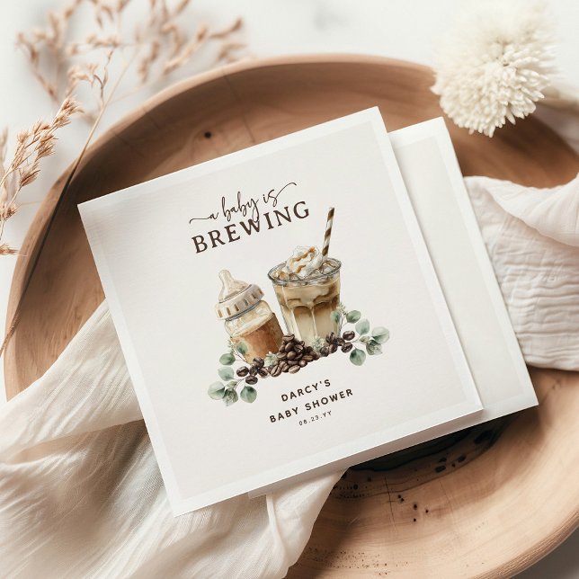 Servilleta De Papel Modern 'a Baby is Brewing' Coffee Baby Shower (Subido por el creador)