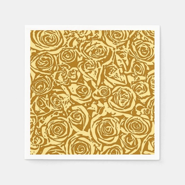 Servilleta De Papel Modern Abstract Rose Pattern, Mustard Yellow (Anverso)
