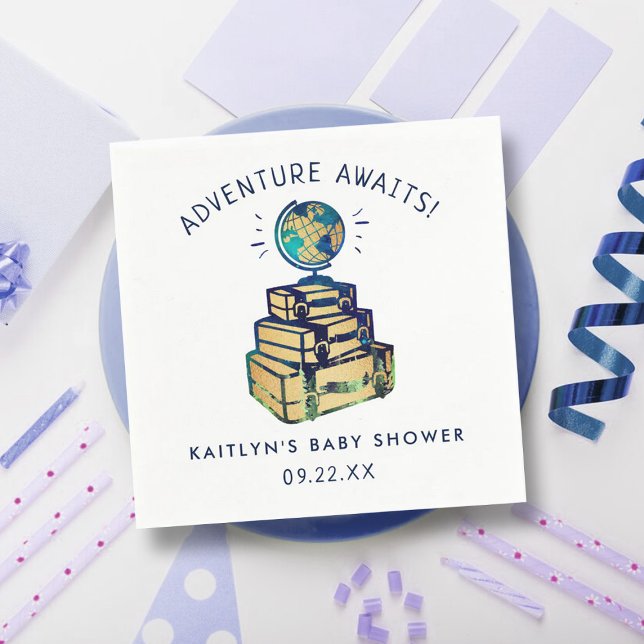 Servilleta De Papel Modern Adventure Travel Globe Baby Shower (Subido por el creador)