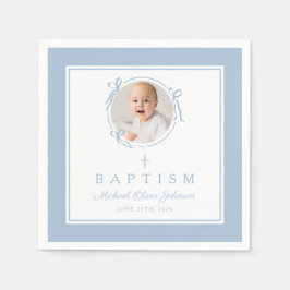 Servilleta De Papel Modern Baby Blue Religius Cross Boy Baptism