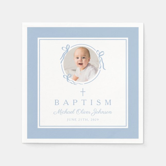 Servilleta De Papel Modern Baby Blue Religius Cross Boy Baptism (Anverso)