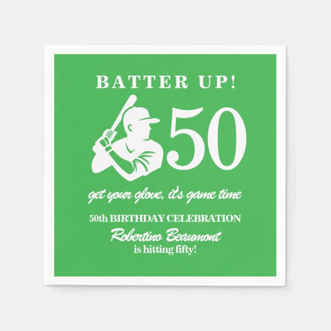 Servilleta De Papel Modern Baseball Player Men's 50th Birthday (Anverso)