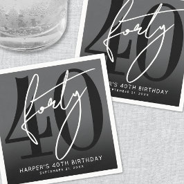 Servilleta De Papel Modern Black 40th Birthday Party