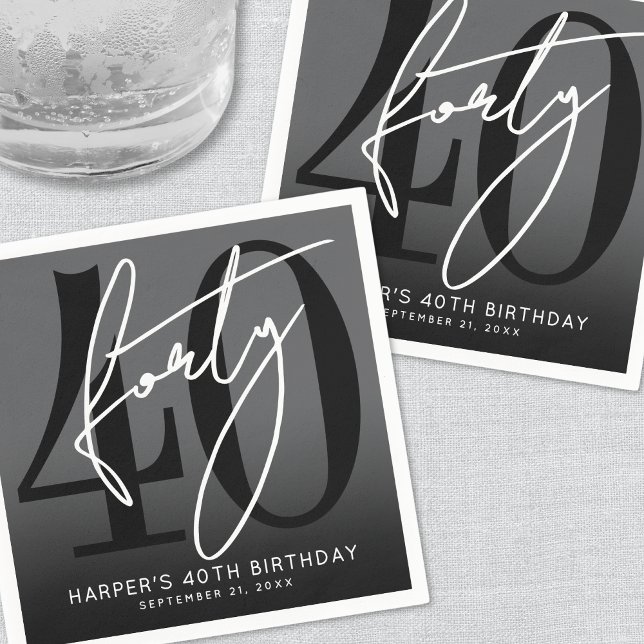 Servilleta De Papel Modern Black 40th Birthday Party (Modern Black 40th Birthday Party Napkins)