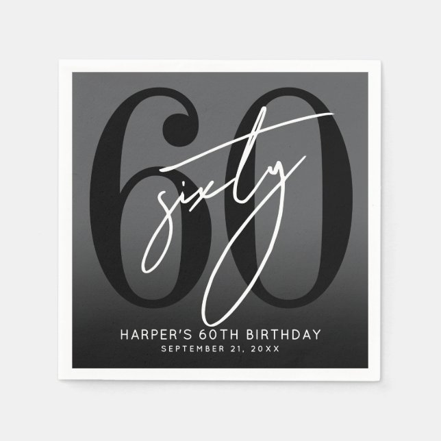 Servilleta De Papel Modern Black 60th Birthday Party (Anverso)