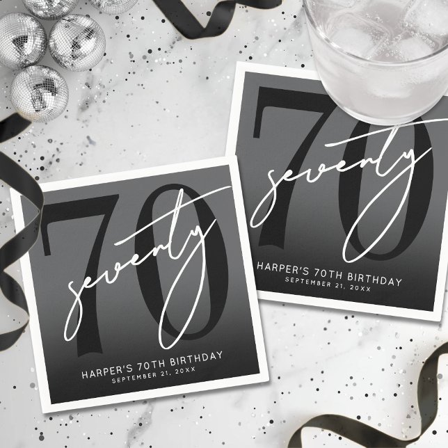 Servilleta De Papel Modern Black 70th Birthday Party (Modern Black 70th Birthday Party Napkins)