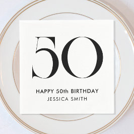 Servilleta De Papel Modern Black and White Minimalist 50th Birthday