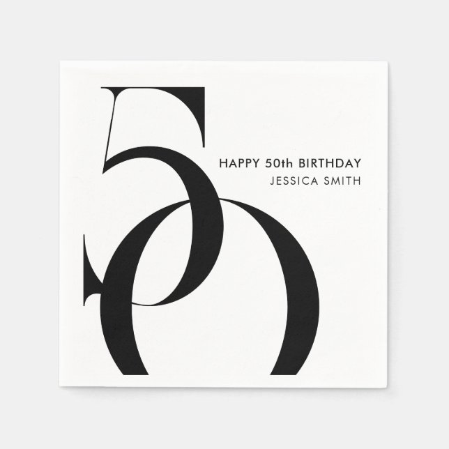 Servilleta De Papel Modern Black and White Minimalist 50th Birthday (Anverso)