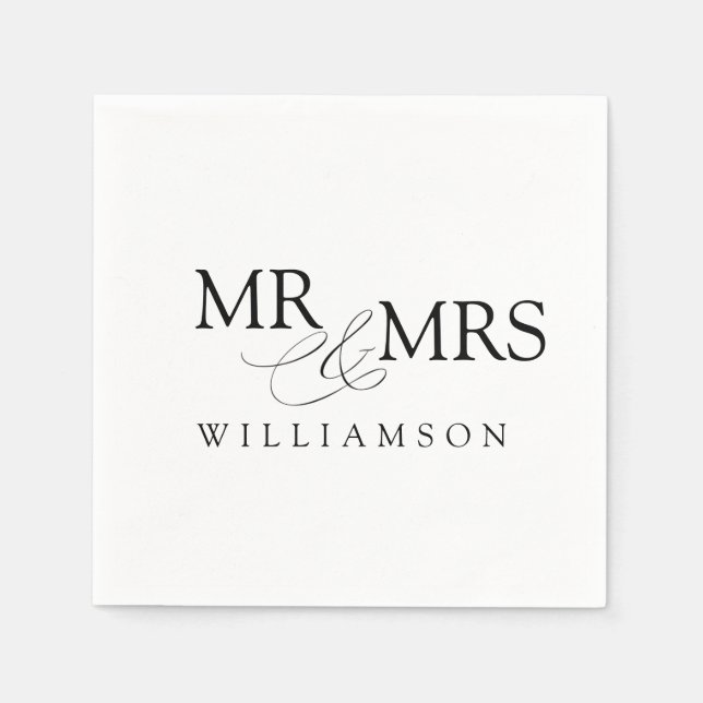 Servilleta De Papel Modern Black and White Mr & Mrs Name (Anverso)
