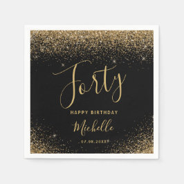 Servilleta De Papel Modern Black Gold 40th Birthday Purpurina Script