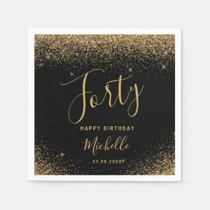 Servilleta De Papel Modern Black Gold 40th Birthday Purpurina Script