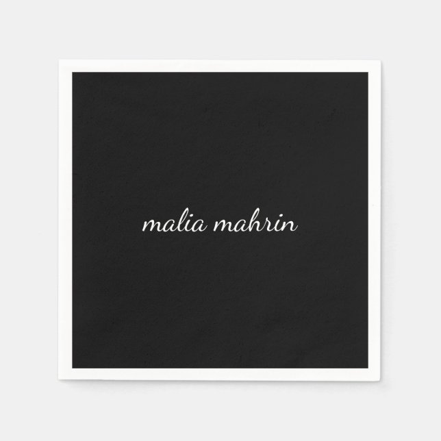Servilleta De Papel Modern Black Monogram Script Design (Anverso)