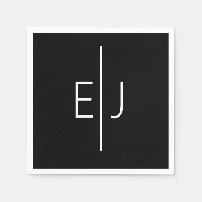 Servilleta De Papel Modern Black Name Initials  (Anverso)