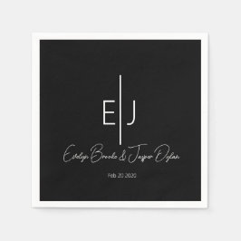 Servilleta De Papel Modern Black Name Initials Paper Plate