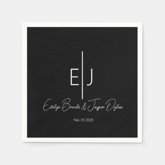 Servilleta De Papel Modern Black Name Initials Paper Plate