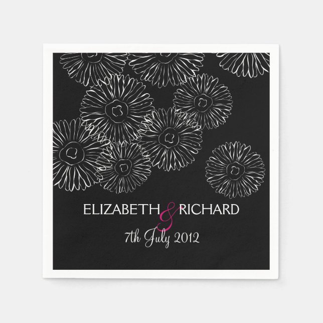 Servilleta De Papel Modern Black White Boho Chic Daisy Wedding  (Anverso)