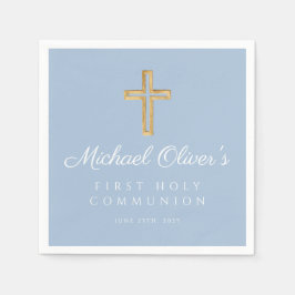 Servilleta De Papel Modern Blue Cross Boy First Communion 