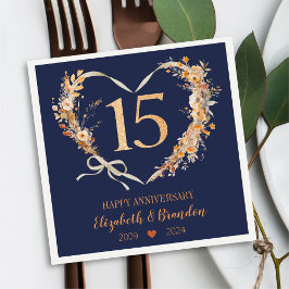 Servilleta De Papel Modern Blue Feliz 15 Aniversario Boda Napkins