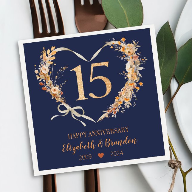 Servilleta De Papel Modern Blue Feliz 15 Aniversario Boda Napkins (Subido por el creador)