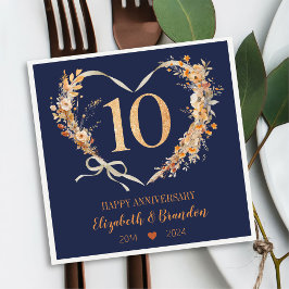 Servilleta De Papel Modern Blue Happy 10 Aniversario Boda Napkins