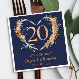 Servilleta De Papel Modern Blue Happy 20º Aniversario Bodas Napkins