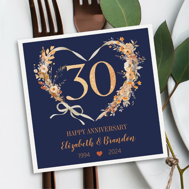 Servilleta De Papel Modern Blue Happy 30º Aniversario Bodas Napkins (Subido por el creador)