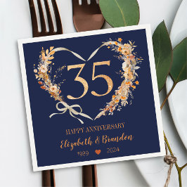Servilleta De Papel Modern Blue Happy 35º Aniversario Bodas Napkins