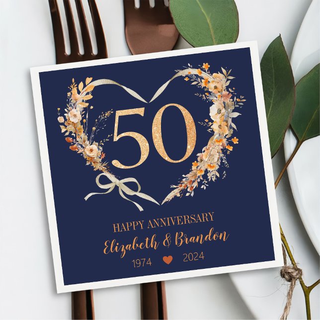 Servilleta De Papel Modern Blue Happy 50º Aniversario Boda Napkins (Subido por el creador)