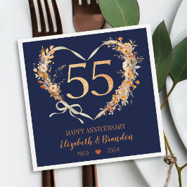 Servilleta De Papel Modern Blue Happy 55º Aniversario Boda Napkins