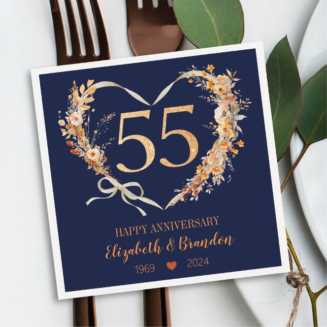 Servilleta De Papel Modern Blue Happy 55º Aniversario Boda Napkins (Subido por el creador)
